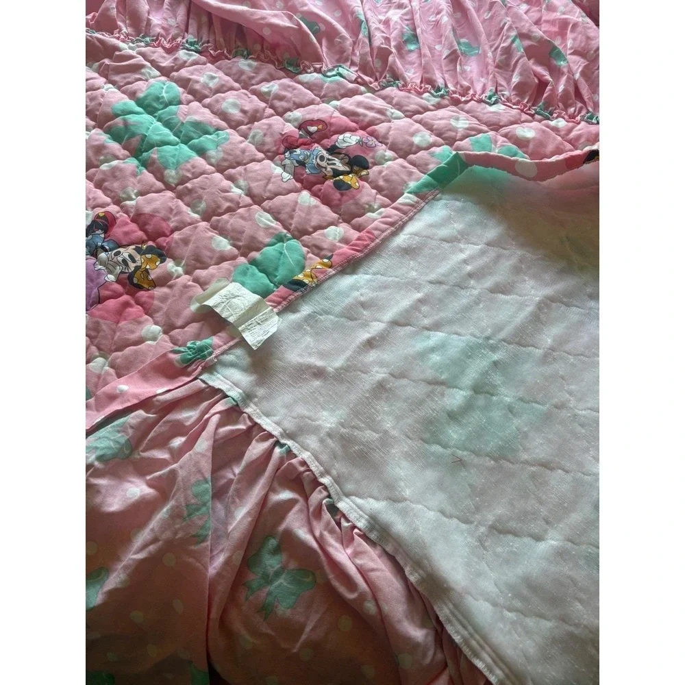 Vintage 90s Minnie Mouse Twin Bedspread Ruffle Coverlet Quilt Pink Polka‎ Dot